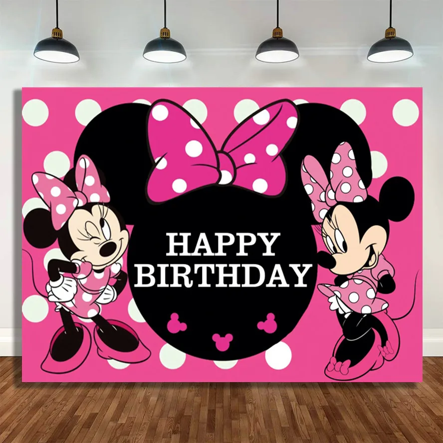 Fondos de fotografía de Minnie Mouse personalizables, tela de vinilo, sesión de fotos para niños, fiesta de cumpleaños de bebé, estudio fotográfico