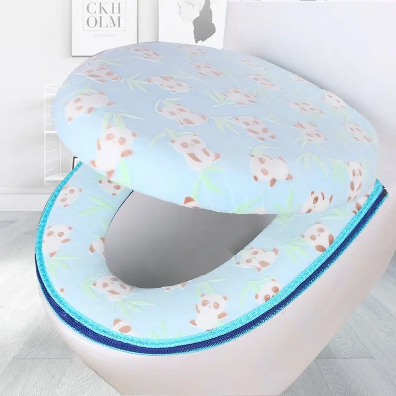 Zipper Two-piece Toilet Seat Case Kawaii Pattern Toilet Sitting Cover Warm Seat Cover For Toilet Closestool Pad Bathroom Decor