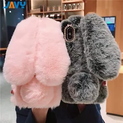 JAVY Plush Rabbit Cute Warm Phone Case Fur Cover For Iphone 16 15 11 12 13 14 Pro Max X XR XS Furry Fluffy