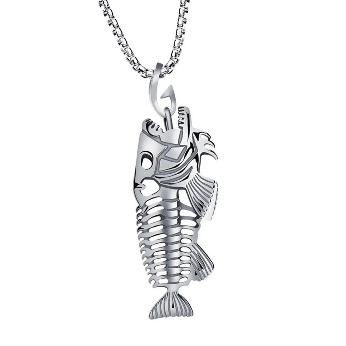 Cool Fish Bone Whole Fish Skeleton Stainless Steel Pendant Necklace Retro Jewelry Personality Hip-Hop Rock Jewelry Gift