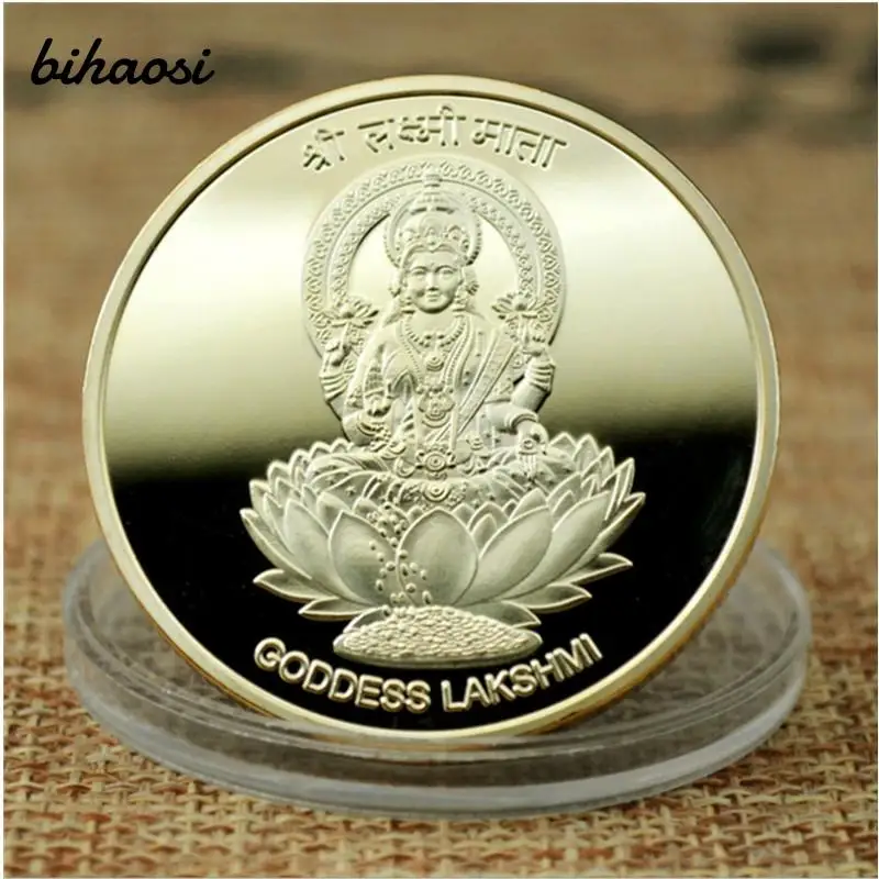 

10 Pieces Indian Goddess Lakshmi Gold Plated gold plated Taiji Fengshui Buddha metal badge Coin Commemorative Coin collection