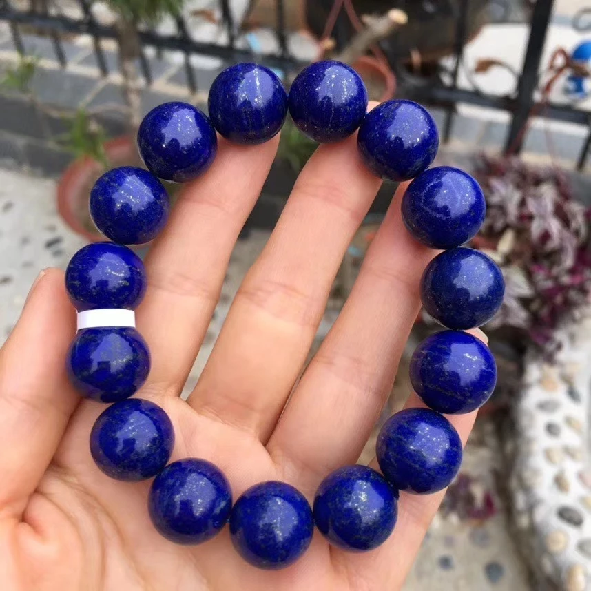 Natural Lapis Lazuli Royal Blue Gemstone Women Men Bracelet 15mm Round Beads Men Jewelry Genuine AAAAA