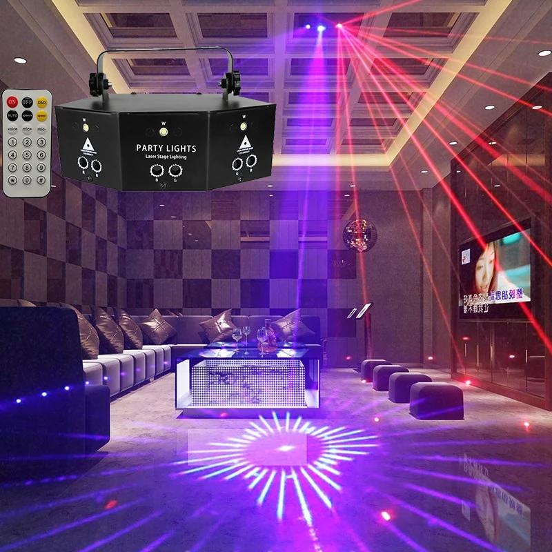 Hot Sale 9 Holes Laser DJ Light RGB Flower Rotate Line Effect Led White Flashing Stage Lighting Remote For Disco Party KTV