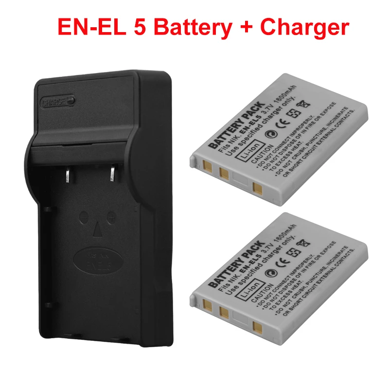 3.7V 1600mAh EN-EL5 Battery + USB Charger for Nikon Coolpix P4 P80 90 100 P500 P510 P520 P530 P5000 P5100 P6000 Camera Bateria