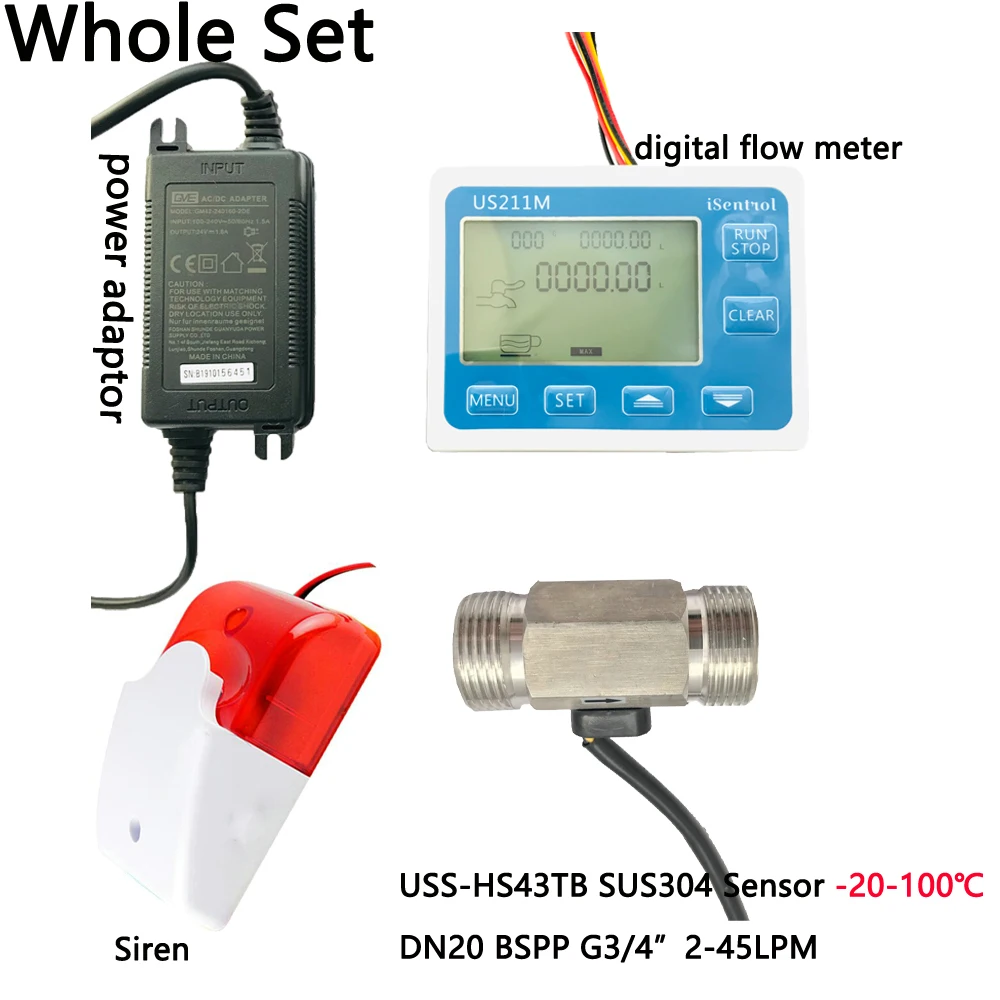 

HOT WATER US211MA Pipe Water Suspend Alarming System Brass 100C Flow Sensor Turbine flowmeter G3/4" BSPP USS-HS43TB iSentrol