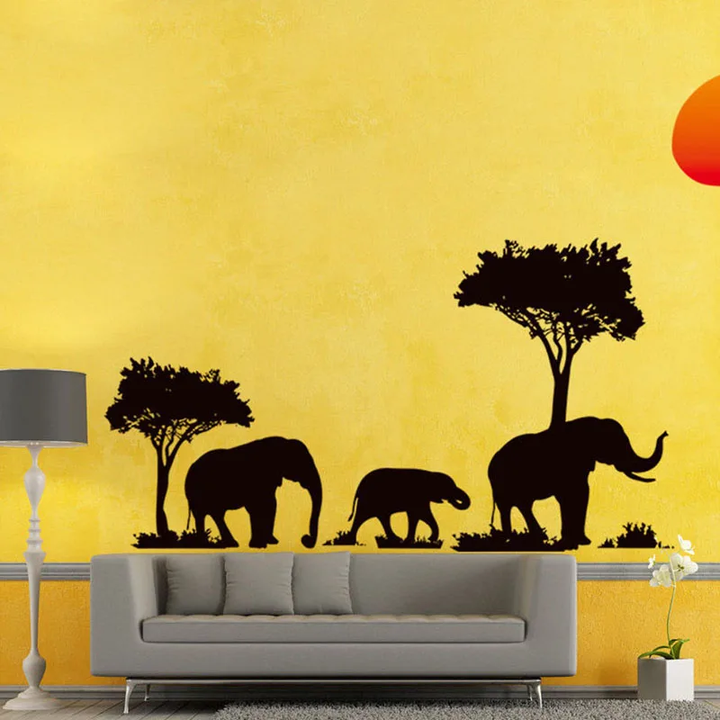 

Welcome To Our Neck Of The Woods Vinyl Decal Sunset Cute Cartoon Elephant Wall Stickers Bedroom Living Room Decorative Murals