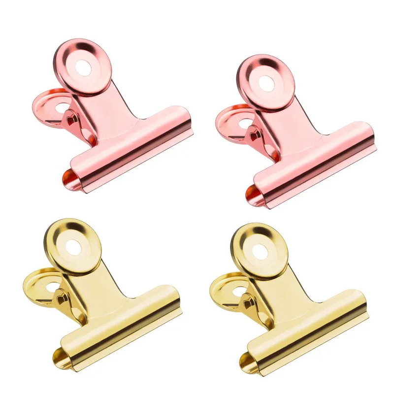 

1000Pcs 4 Size Gold Round Metal Grip Clips Rose Gold Bulldog Clip Stainless Steel Ticket Paper Clip For Tags Bags Office LX4210