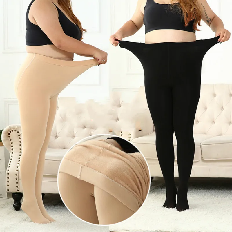 

2021 Extra Large Leggings Women Wear Plush Thick Spring Winter Pantyhose Medium Thin Fit 40- 55kg 50- 85kg Black Skin