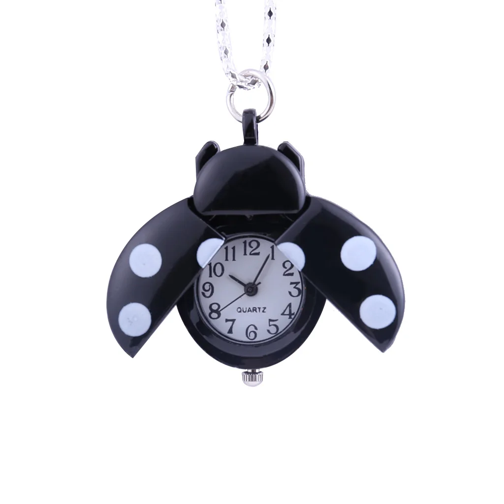 Black and white wave point beetle fashion quartz pocket watch accessories clock fashion men and women gift belt necklace