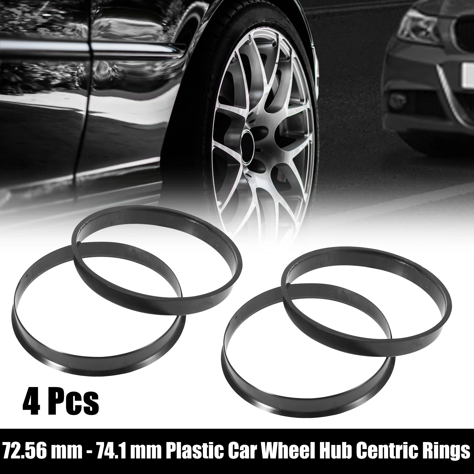 4-Piece Hub Centric Rings – 73.1mm OD To 57.1mm ID – Black Plastic (White Knight)