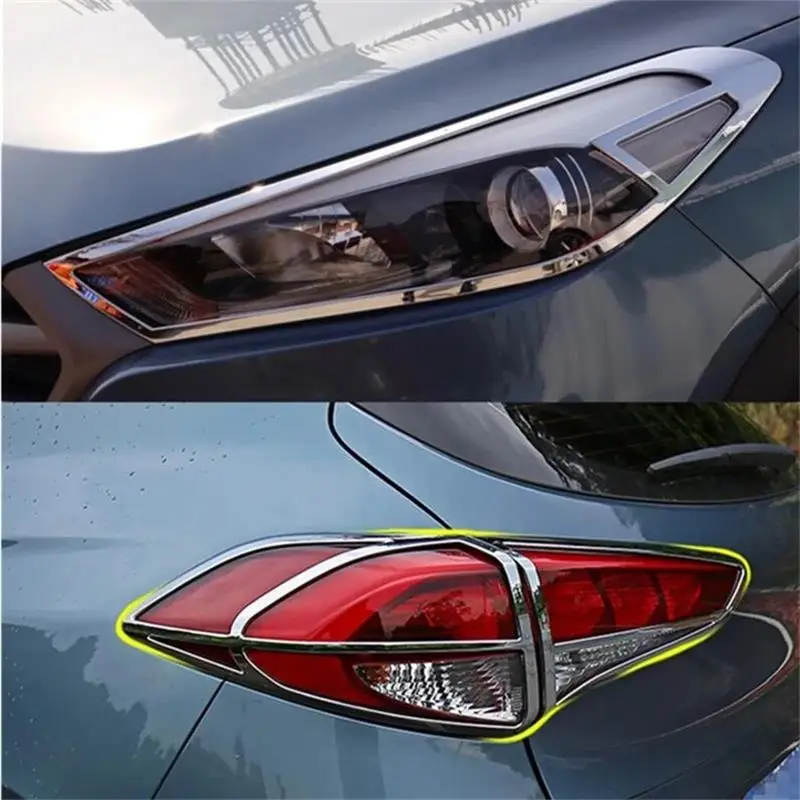 For Hyundai Tucson 2015 2016 2017 2018 ABS Car Front Headlight Lamp Frame Rear Head Light Cover Foglight Trim Decoration Sticker