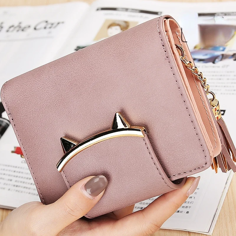 Pure Color Female Short Wallet Personality Tassel Zipper Cute Coin Purse Student Small Wallet Wallet Clutch Bag