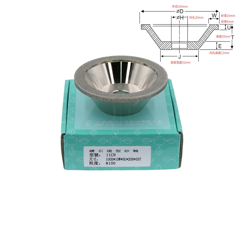 100mm elmas taşlama aşındırıcı tekerlek P100 - P600 kase şeklinde CNC karbür Metal Tungsten çelik freze kesicisi