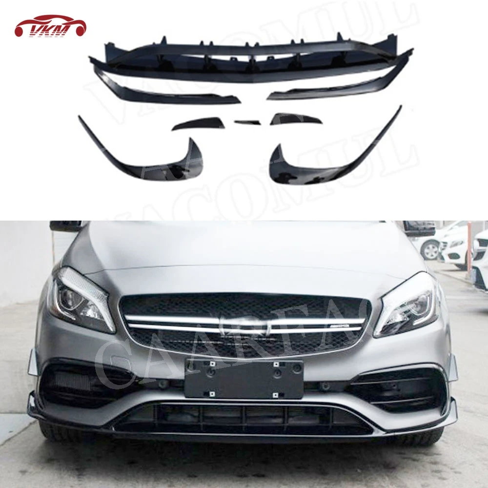 

Carbon Fiber Front Bumper Lip Spoiler Splitters For Benz A Class W176 A45 AMG 2016-2019 ABS Black Head Bumper Canards Decoration