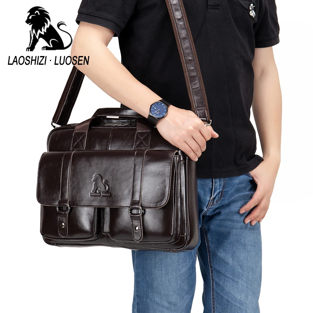 Business Messenger Bag Genuine Leather Men Shoulder Bag Vintage Male Casual Totes Handbag Cowhide Crossbody Bag Men