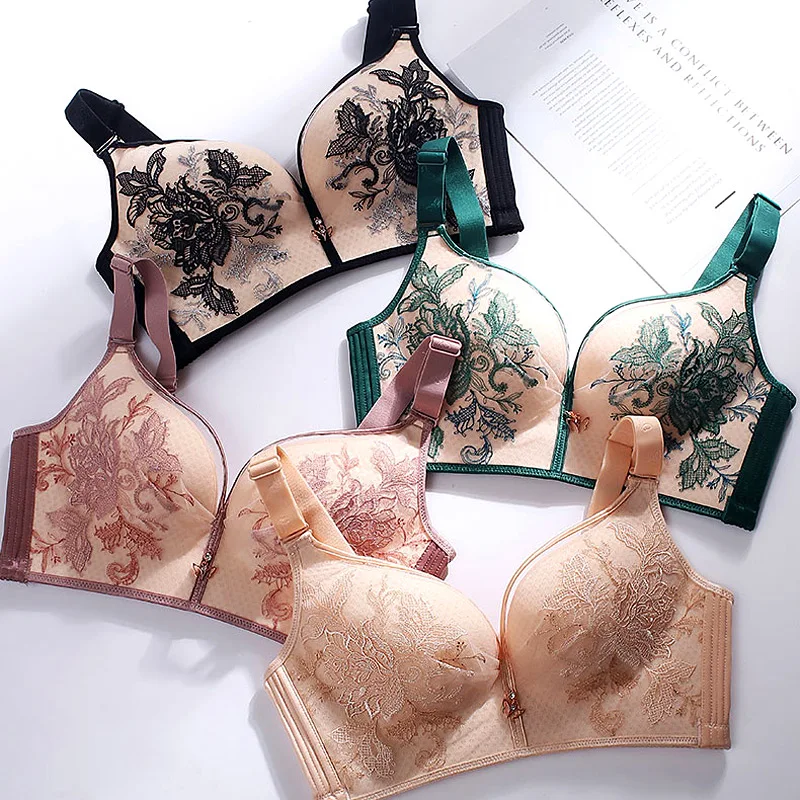 Large Size Exquisite EmbroideredSexy Bra Plus Size Women Gorge Push Up Thin Full Cup C D E Cup