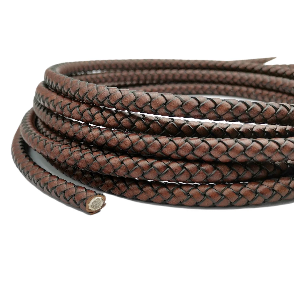 Aaazee 8mm Braided Leather Bolo Cord Antique Dark Brown Jewelry Making for Bracelet or Decor