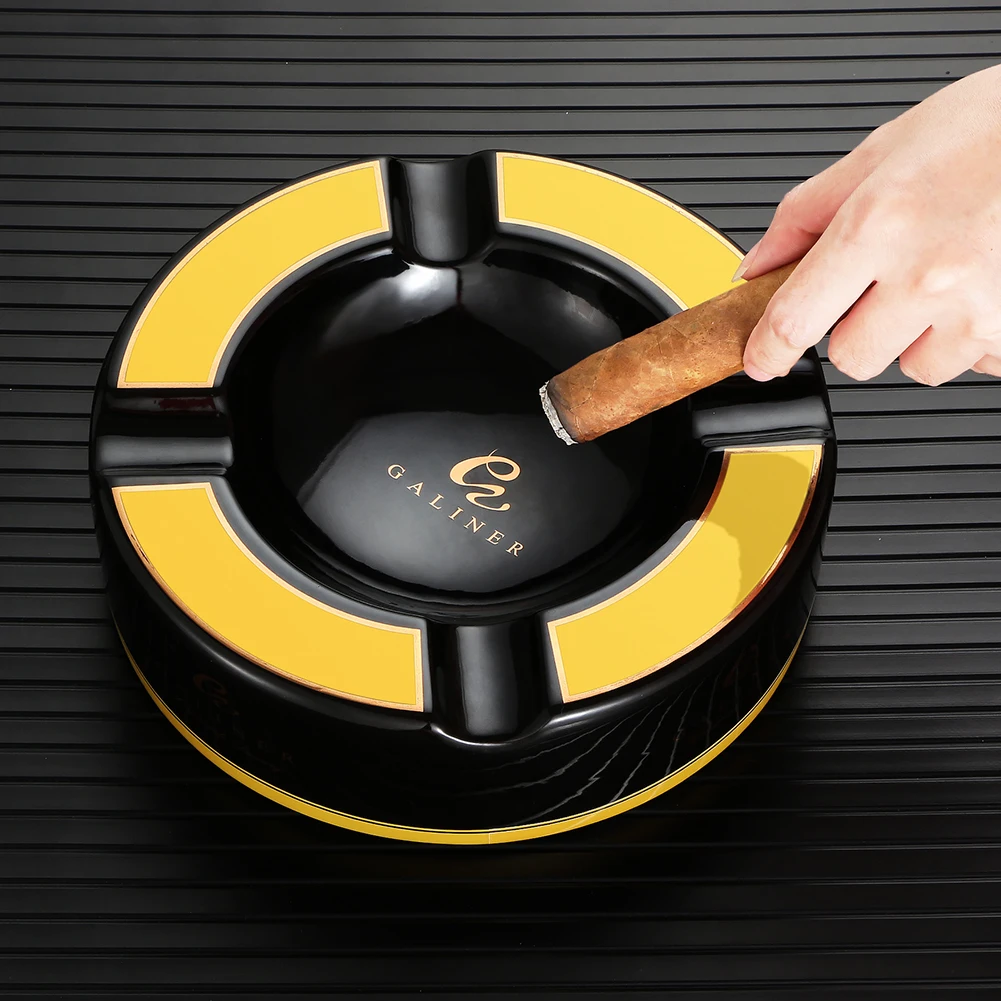 GALINER Luxury Smoking Ash Tray Travel Cigar Ashtray Ceramic Home Ashtray Rest Stand Portable Outdoor Cigar Holder Black