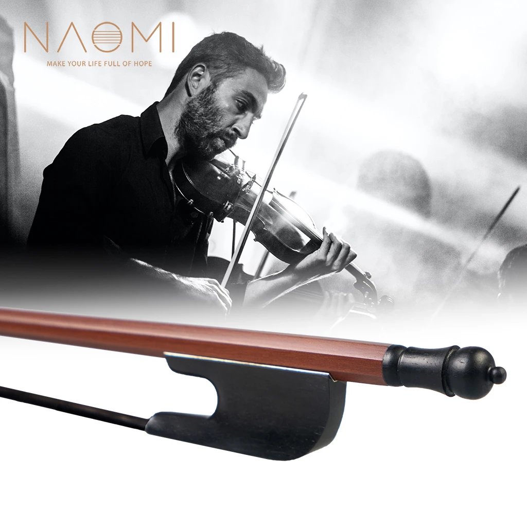 NAOMI Classical Baroque Style Brazilwood Bow 4/4 Violin Bow Round Stick Black Horsehair Ebony Frog Light Bow