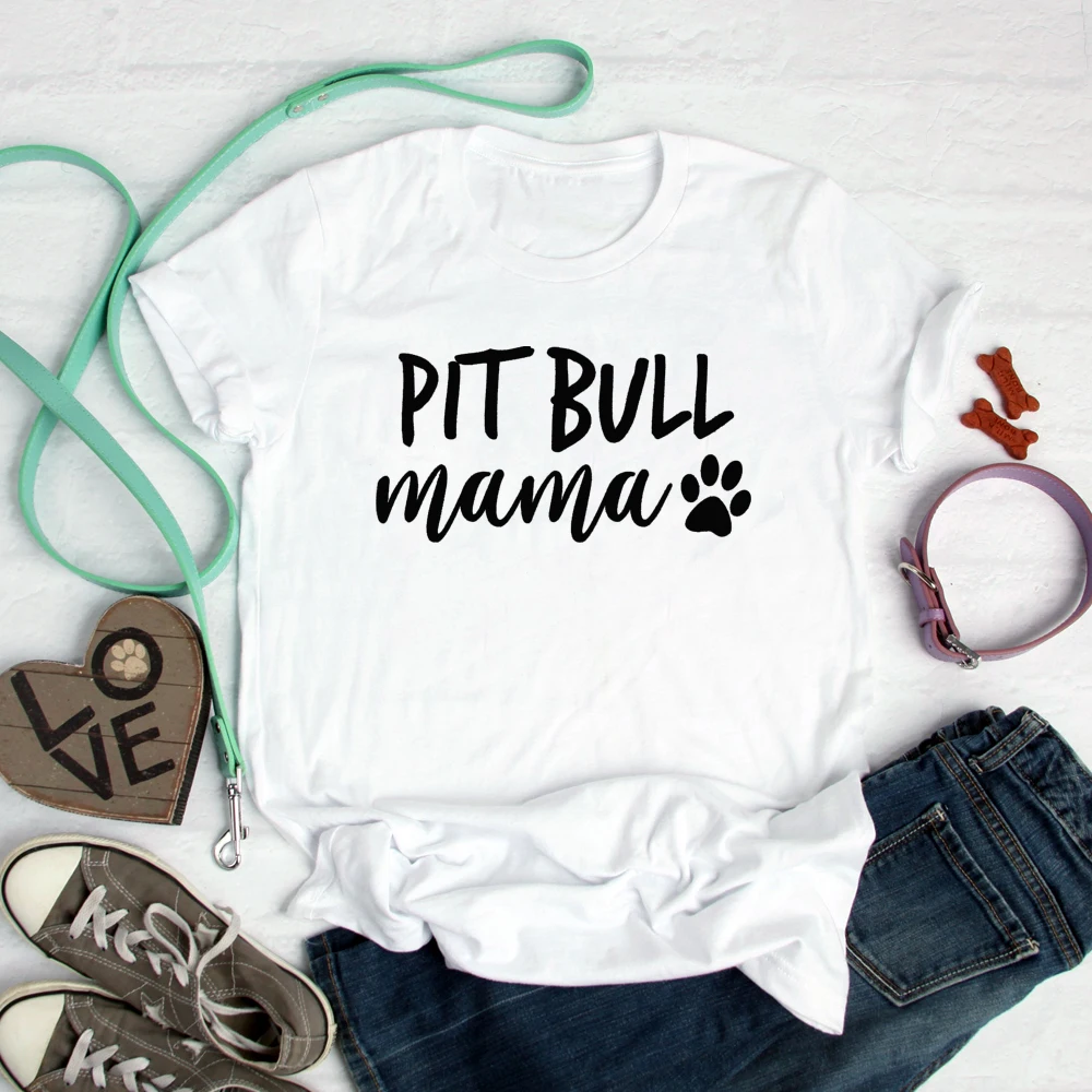 

Футболка PitBull Mama с принтом лап, 100% хлопок, забавная графическая футболка с рисунком, женская летняя футболка с круглым вырезом, подарок для мамы, Прямая поставка