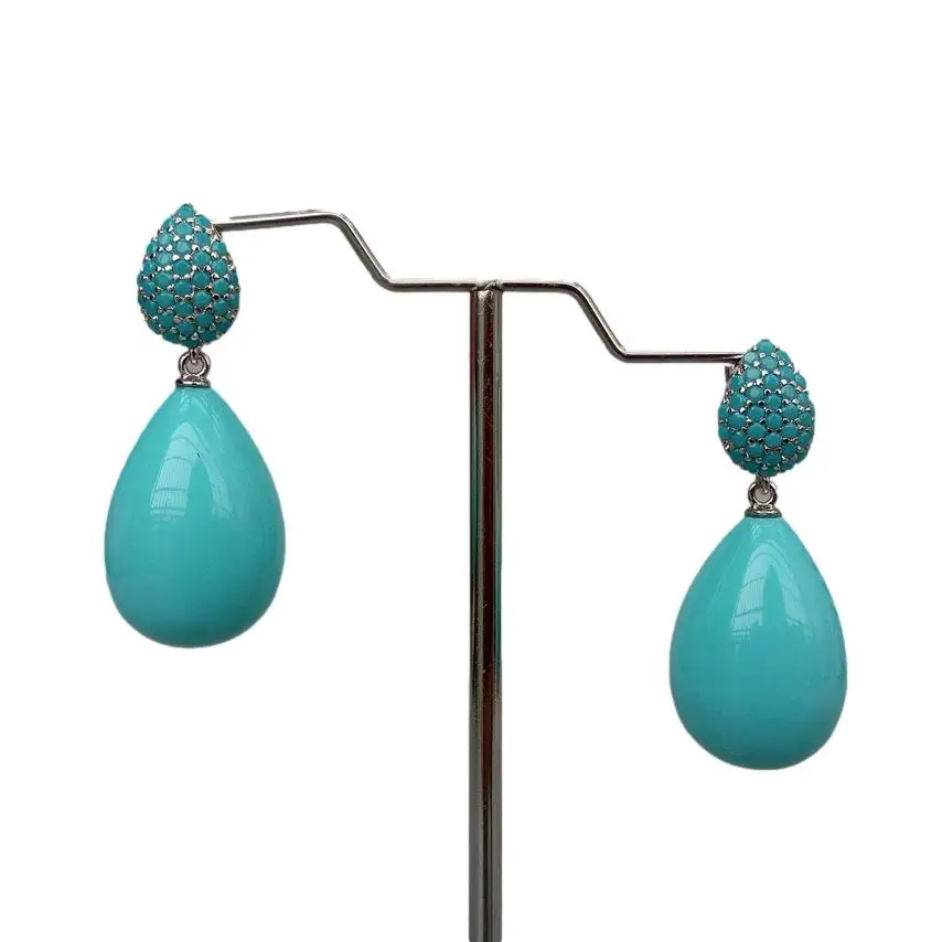 YYGEM 16x23mm Turquoise Blue Sea Shell Teardrop Cz Pave Stud Earrings For Women Fashion Jewelry