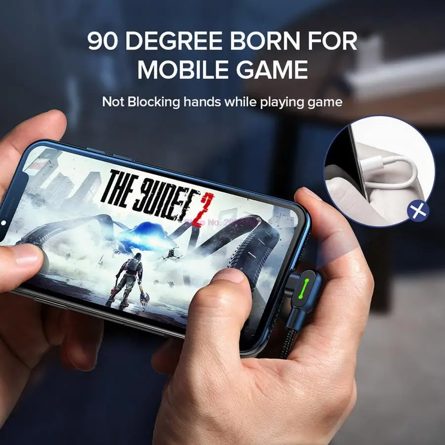 شحن سريع كابل نقل البيانات 90 درجة الزاوية اليمنى لـ Air iPad iPhone 13 12 Mini 11 Max Pro Xr Xs X 8 7 6s 6 Plus 5 5s SE