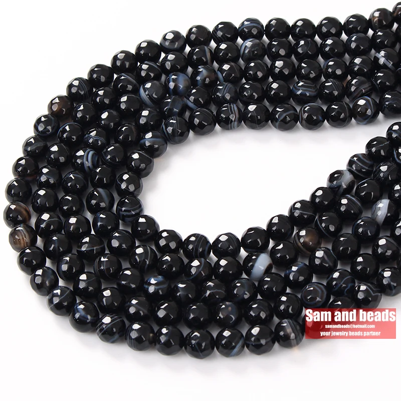 Wholesale Natural Stone Faceted Black White stripe Agates round loose Beads for Jewelry Making DIY Bracelet Necklace FBB21