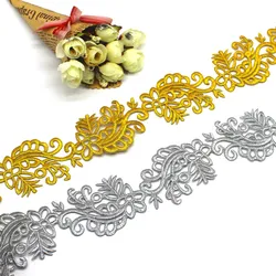 1 Yard Gold Cosplay Costume Braid Embroidered Lace Vintage Applique Iron On Gold and Sliver Metallic Lace 6CM