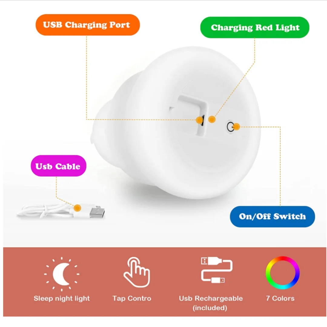 Rechargeable LED Table Lamp, Night Light, 7 Colors, Changing, Christmas Decoration