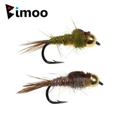 Bimoo 6PCS/Lot #14 Brass Bead Head Hare’s Ear Nymph Natural Pheasant Tail Wet Flies Trout Bass Grayling Fly Fishing Lures