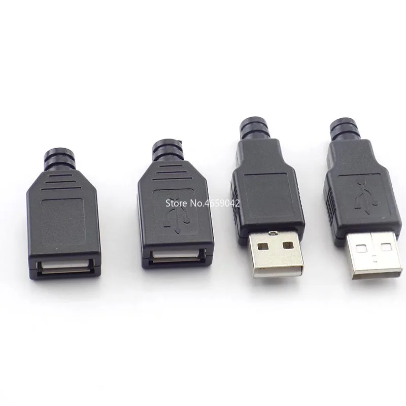 

20Pcs USB 4 Pin Plug Socket Connector with Black Plastic Cover USB Socket Type A Female and A Male (10pcs Male + 10pcs Female)