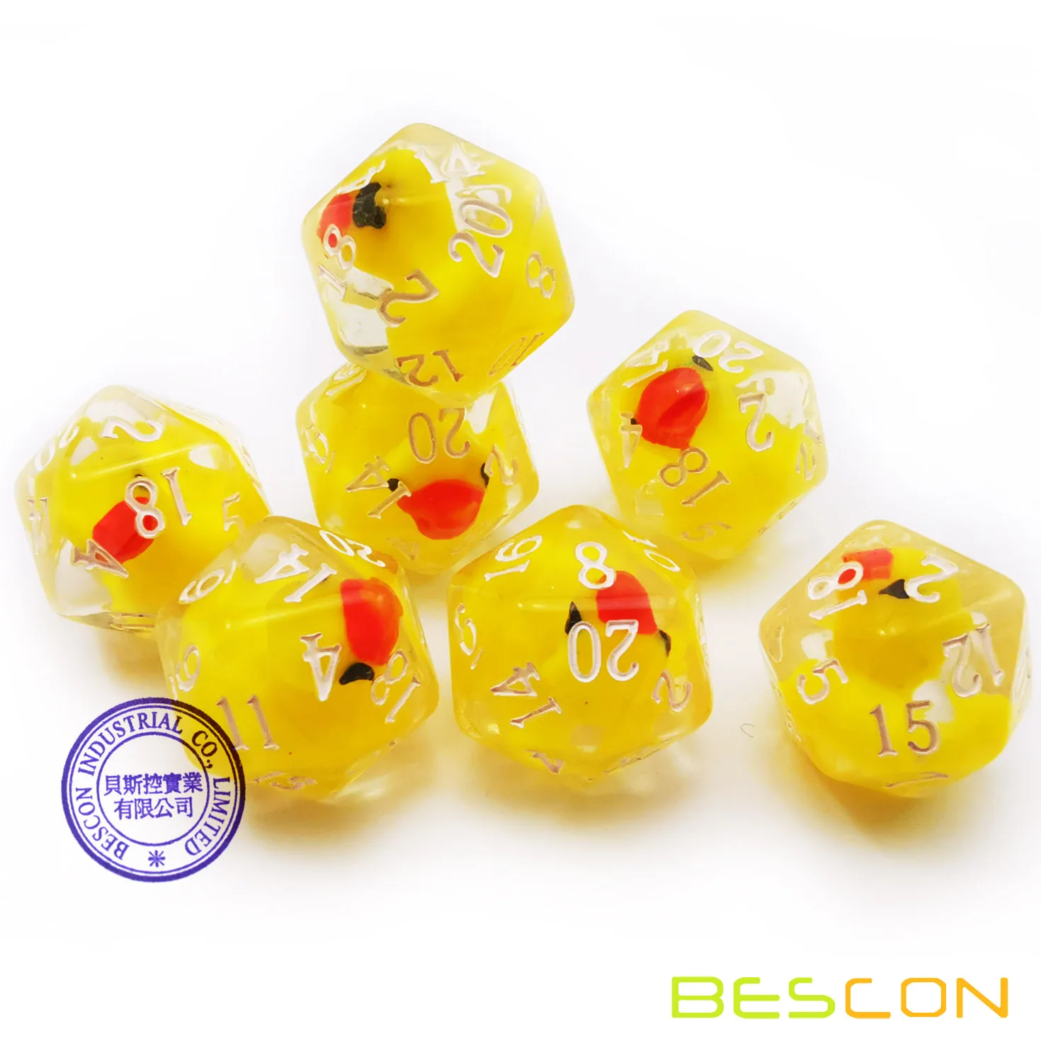 Bescon YellowDuck RPG Dice Set of 7,  Novelty Yellow Duck Polyhedral Game Dice set