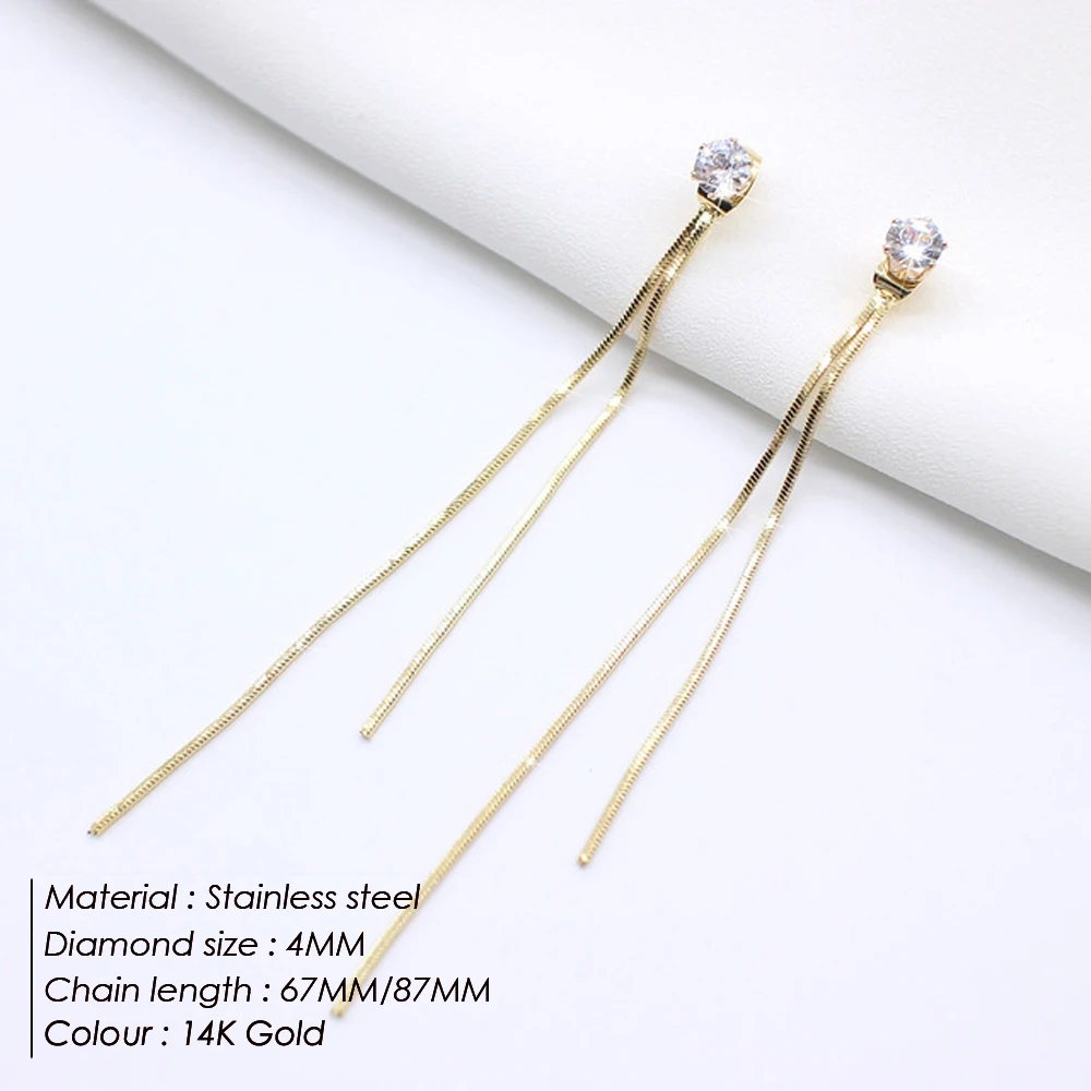 emanco Rhinestone Long Drop Earrings Snake Chain Ear Studs Dangle Stainless Steel For Women Simple Tassel Jewelry