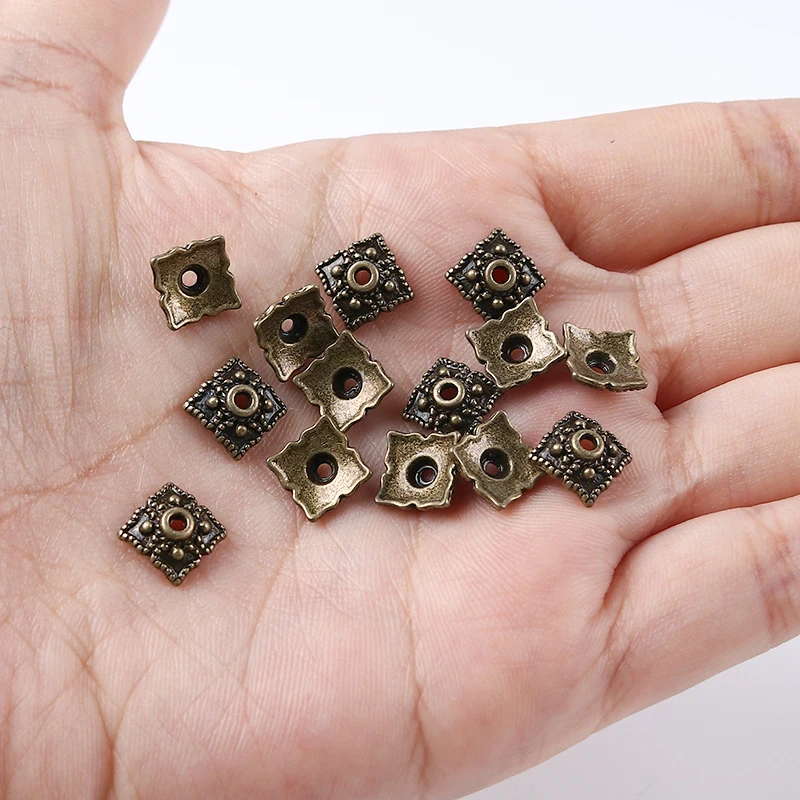 DoreenBeads Handmade Metal Caps Square Antique Bronze Color DIY Making Jewelry Findings (Fits 14mm-20mm Beads) 8mm x 8mm, 100PCs