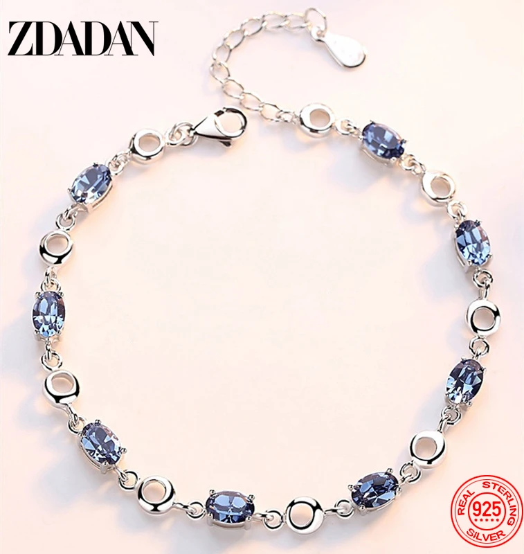 

ZDADAN 925 Sterling Silver Sapphire Charm Bracelet Chain For Women Fashion Jewelry Accessories