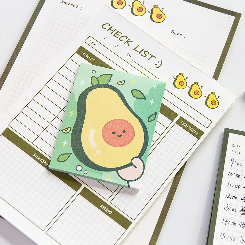 SIXONE 30 sheets Creative Bear Avocado Bread Note Book Kawaii Message Plan Note Paper Memo Pad Diary Stationery Planner Stickers