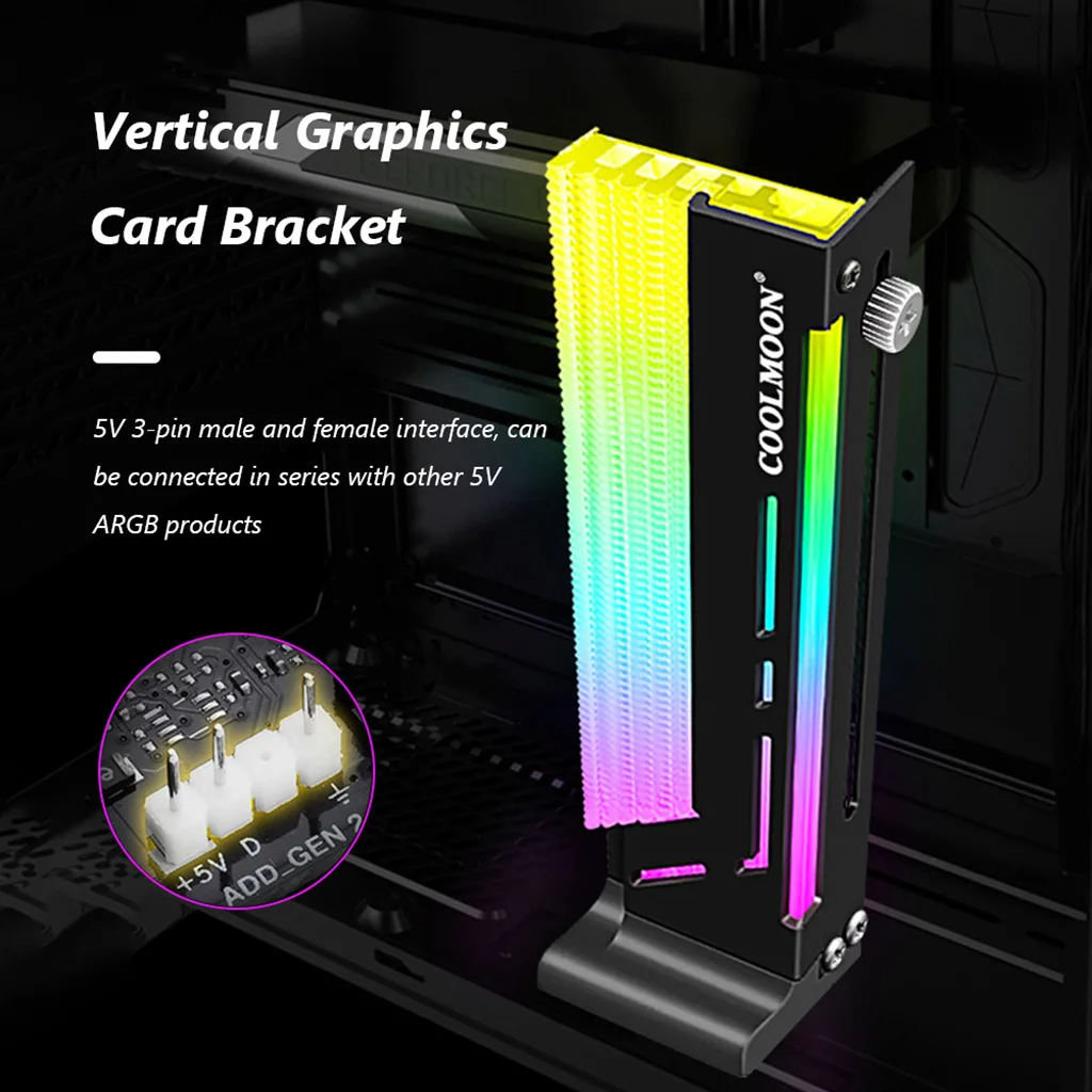 Coolmoon-Suporte de placa gráfica vertical, LED GPU titular, 5V, 3 pinos, ARGB, ajustável RGB Suporte Frame, w/Dropship magnética