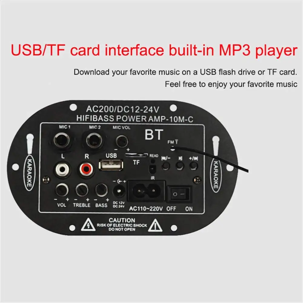 Woopker Digital Bluetooth Stereo Amplifier Board Subwoofer Dual Microphone Karaoke for 8-10 Inch Speaker 110V 220V 12V 24V