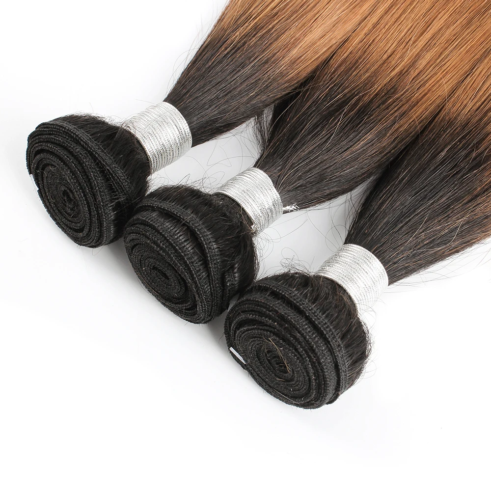 Kisshair T1B27 T1B30 haar bundles mit verschluss honig blonde medium auburn mit dunklen wurzeln 4*4 Schweizer spitze Indische menschliches haar weben