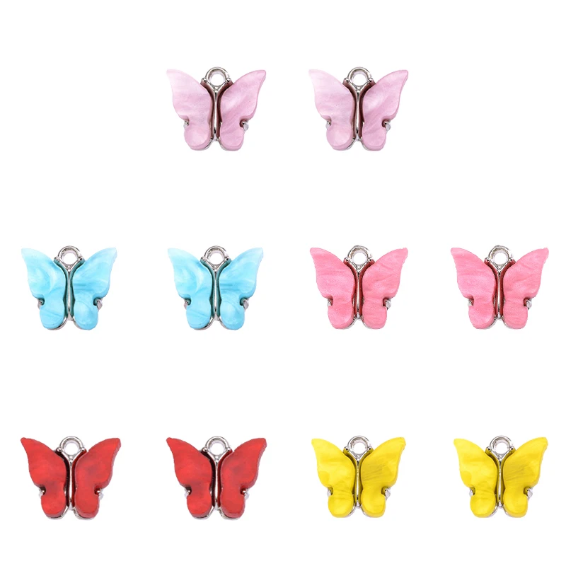 Peixin 20Pcs/Set Colorful Shiny Butterfly Resin Women's Earring DIY Jewelry Making Supplies Cute Butterfly Pendant Accessories