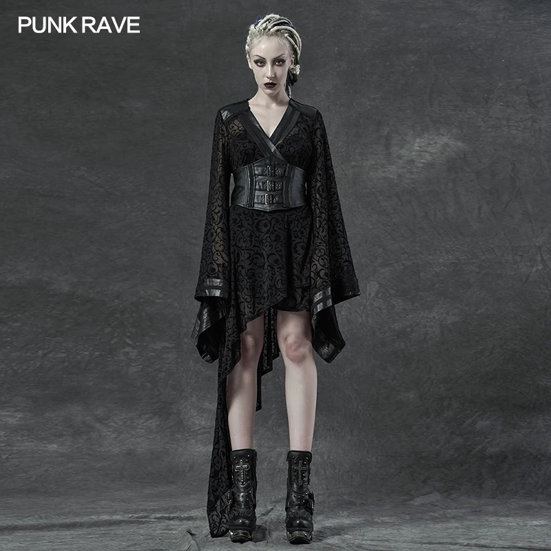 PUNK RAVE Women's Gothic asymmetrical kimono Daily Black Transparent Loose Lace coat