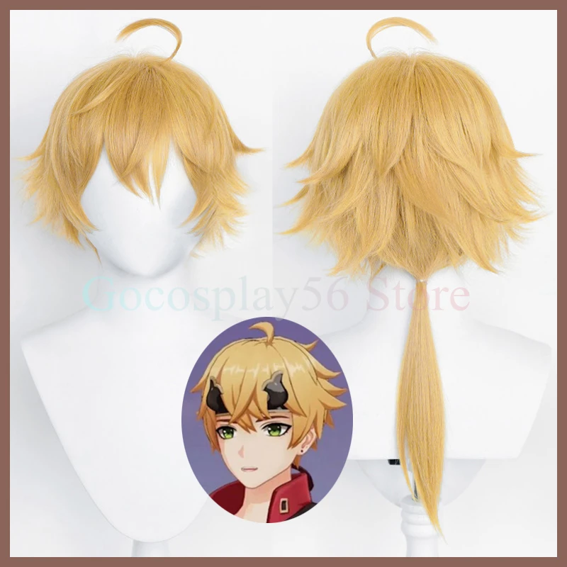 Cosplay Thoma Perücke Pferdes chwanz kurz blond Gold hitze beständiges Haar Halloween Tohma Rollenspiel