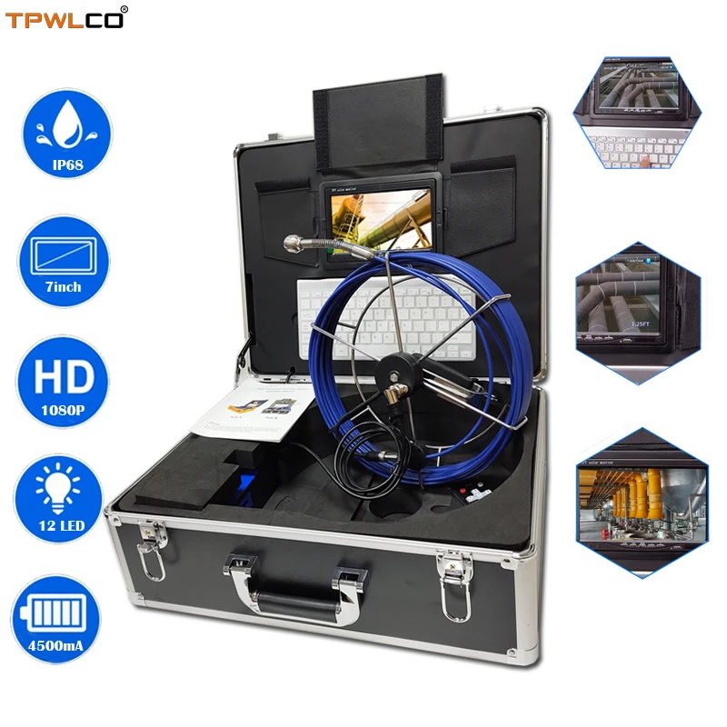 20m Cable 25mm 7inch1080P Industrial Drain Sewer Waterproof Camera System With Keyboard DVR Video Endoscope For Pipe/Underwater