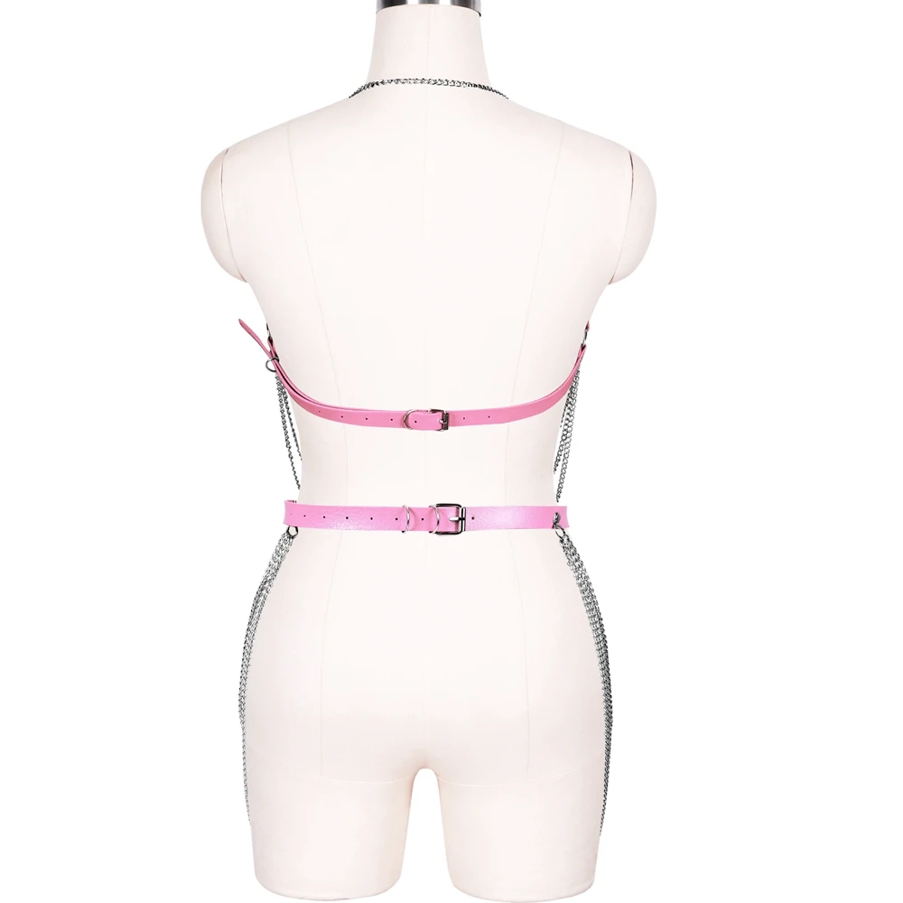 Rave de couro usar punk sexy lingerie gótica meias liga cinto arnês sutiã erótico vestido suspender cinto corpo conjunto de bondage