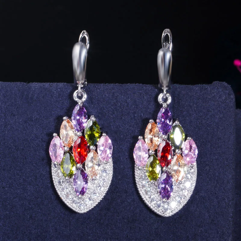 CWWZircons Künstlerischer Vintage Zirkonia Schmuck Bunter CZ Großer Tropfen Ring Anhänger Halskette Ohrring Set für Damen Großhandel T0009 – Detail 11