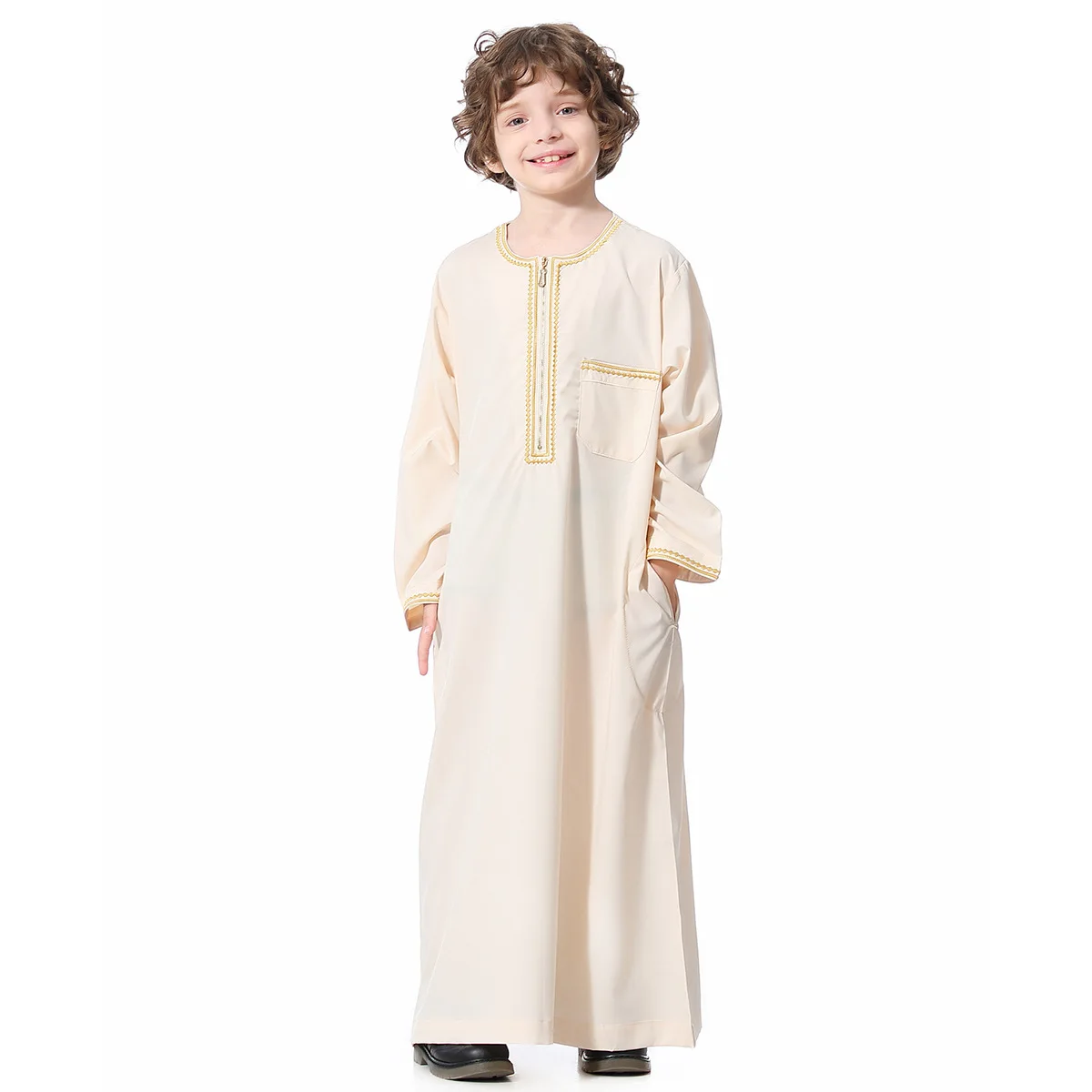 Muslim Teenagers Abaya Jubba Thobe Boy Long Dress Islamic Children Caftan Robe Embroidered Kaftan Saudi Arabia Worship Service