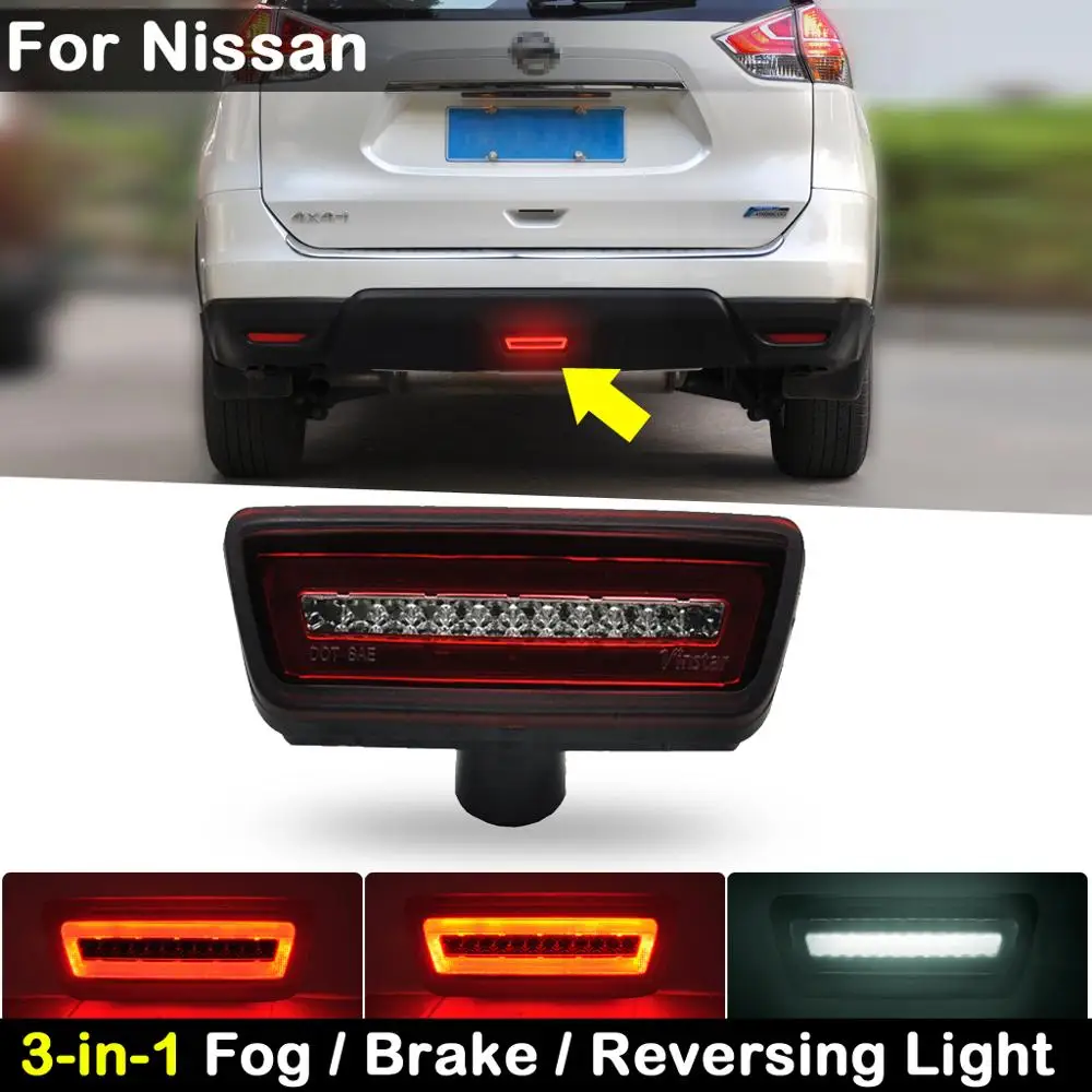 For Nissan Juke Rouge Murano X-Trail Pathfinder Tiida 3-In-1 LED Red Brake Light Red Rear Fog Lamp White Revering Backup Light