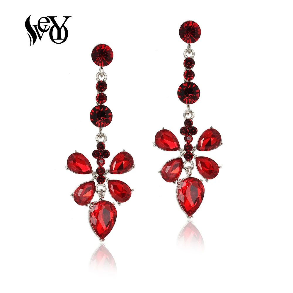 VEYO Long Flower Crystal Earrings Elegant lady Rhinestone Dangle Earrings for Women Fashion Jewelry New