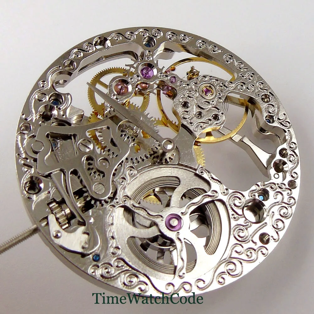 17 Jewels Mechanical Hand Winding Movement Asia 6497 6498 Skeleton Silver Classic Hollow Style