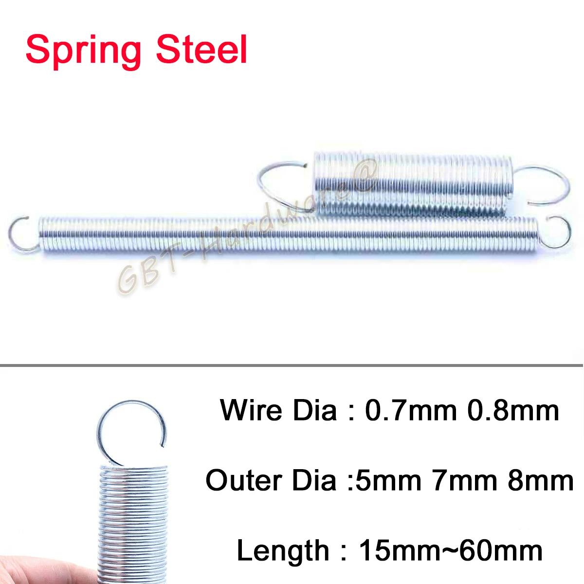 5/10/20Pcs Galvanized Stretching Spring Wire Dia 0.7mm 0.8mm Outer Dia 5mm 7mm 8mm Length 15/20/25~60mm With Hook Machinery